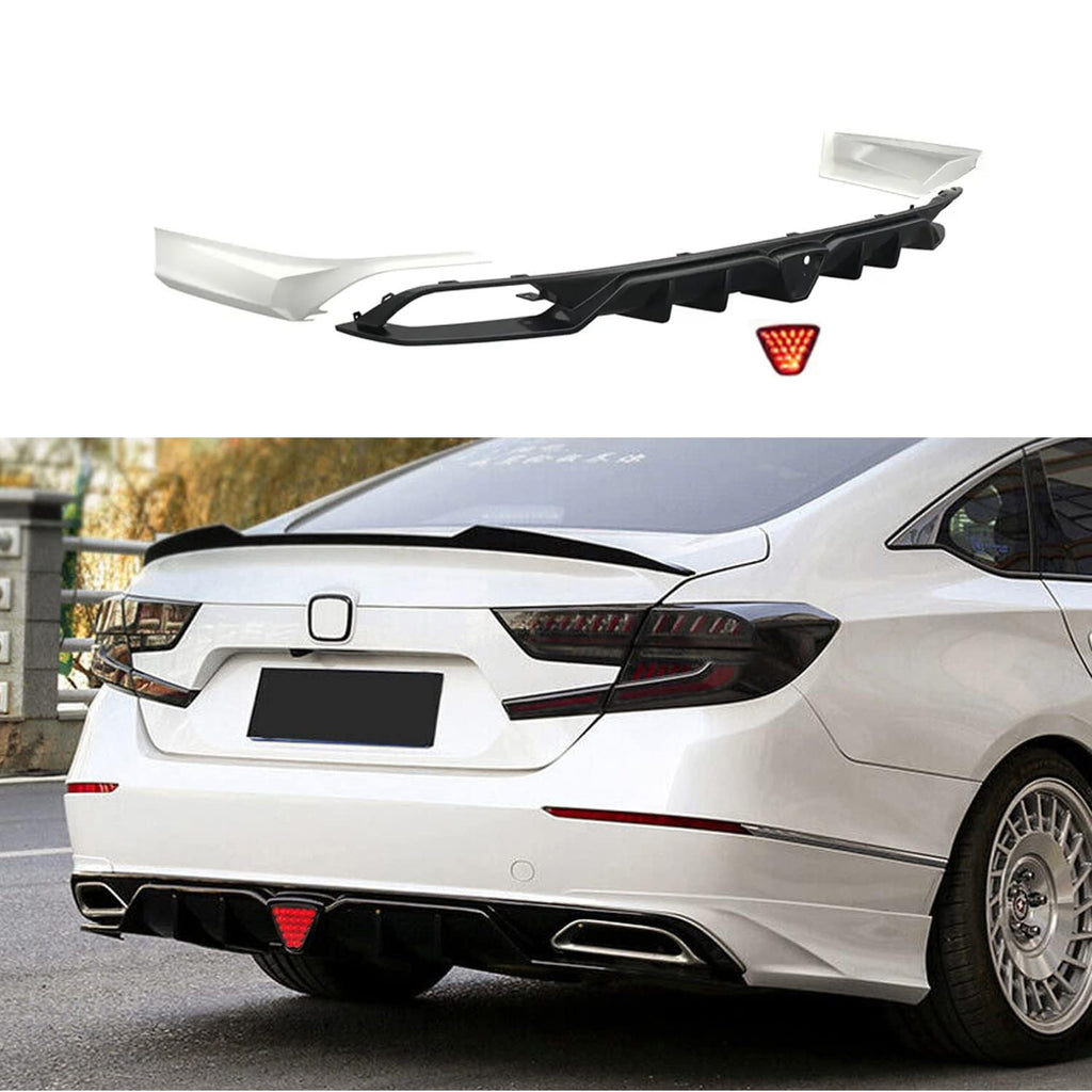 Rear Lip Compatibility with 2018-2022 Accord 10th Rear Bumper Chin Lip with W LED Brake Light + - main product view
