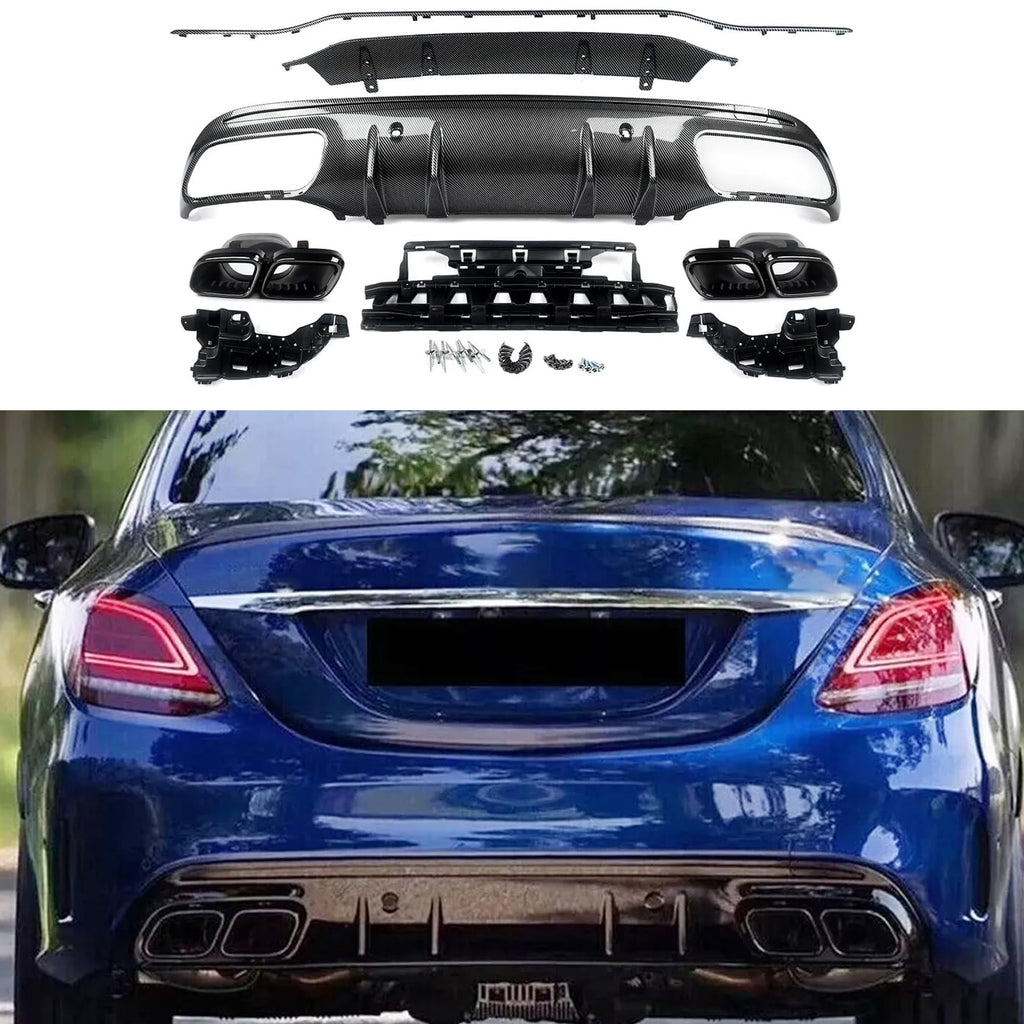Rear Diffuser Compatibility with 2015-2021 C Class W205 AMG Sedan C300 C43 C63 4Door C63 Style Rear - main product view