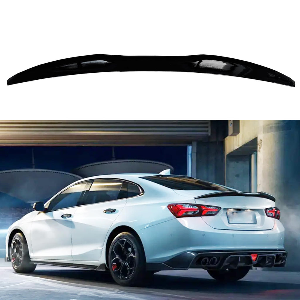 Rear Spoiler Compatibility with 2016-2024 Malibu Rear Highkick Trunk Wing Lid Trim Spliter Gloss Black - main product view
