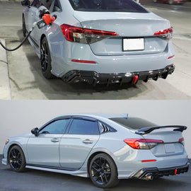 Rear Diffuser Lip Compatibility with 2022-2024 Civic 11th Gen Yofer Style V2 LED Light Rear Bumper - front detail view