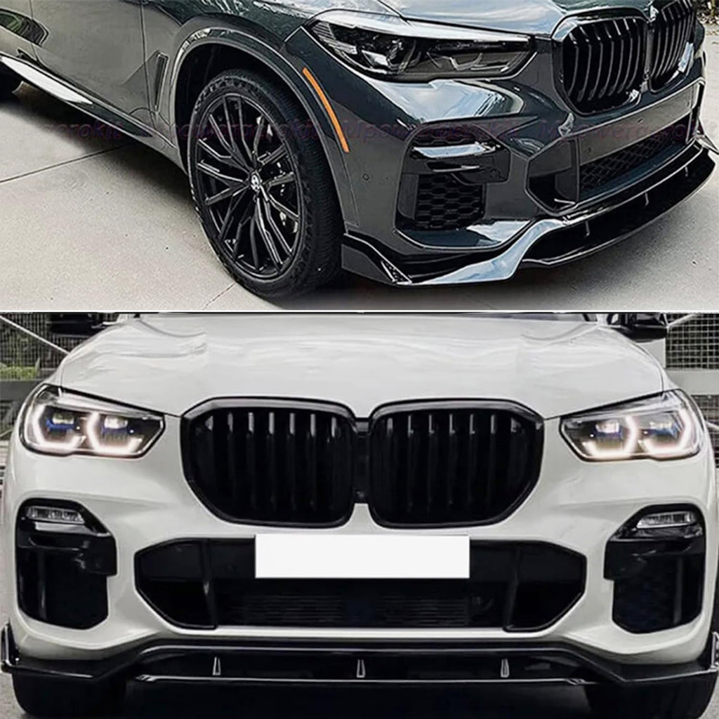 2019-2023 X5 G05 M Sport Front Bumper Lower Valance Chin Lip Splitter Spoiler Kit (Gloss Black) - front detail view