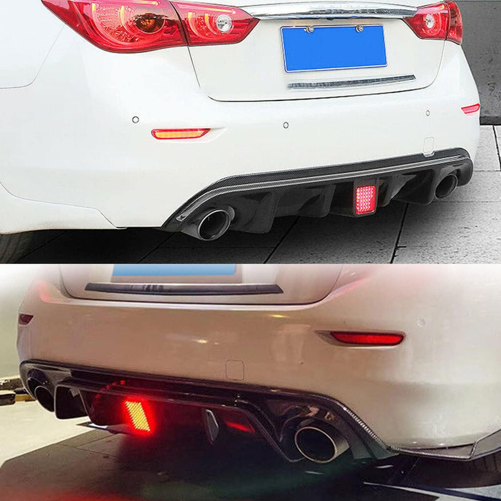 Compatibility with 2014-2017 Q50 Rear Bumper Lip Spoiler Lower Diffuser with Brake Light Carbon Fiber - front detail view