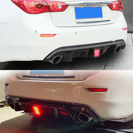Compatibility with 2014-2017 Q50 Rear Bumper Lip Spoiler Lower Diffuser with Brake Light Carbon Fiber - front detail view