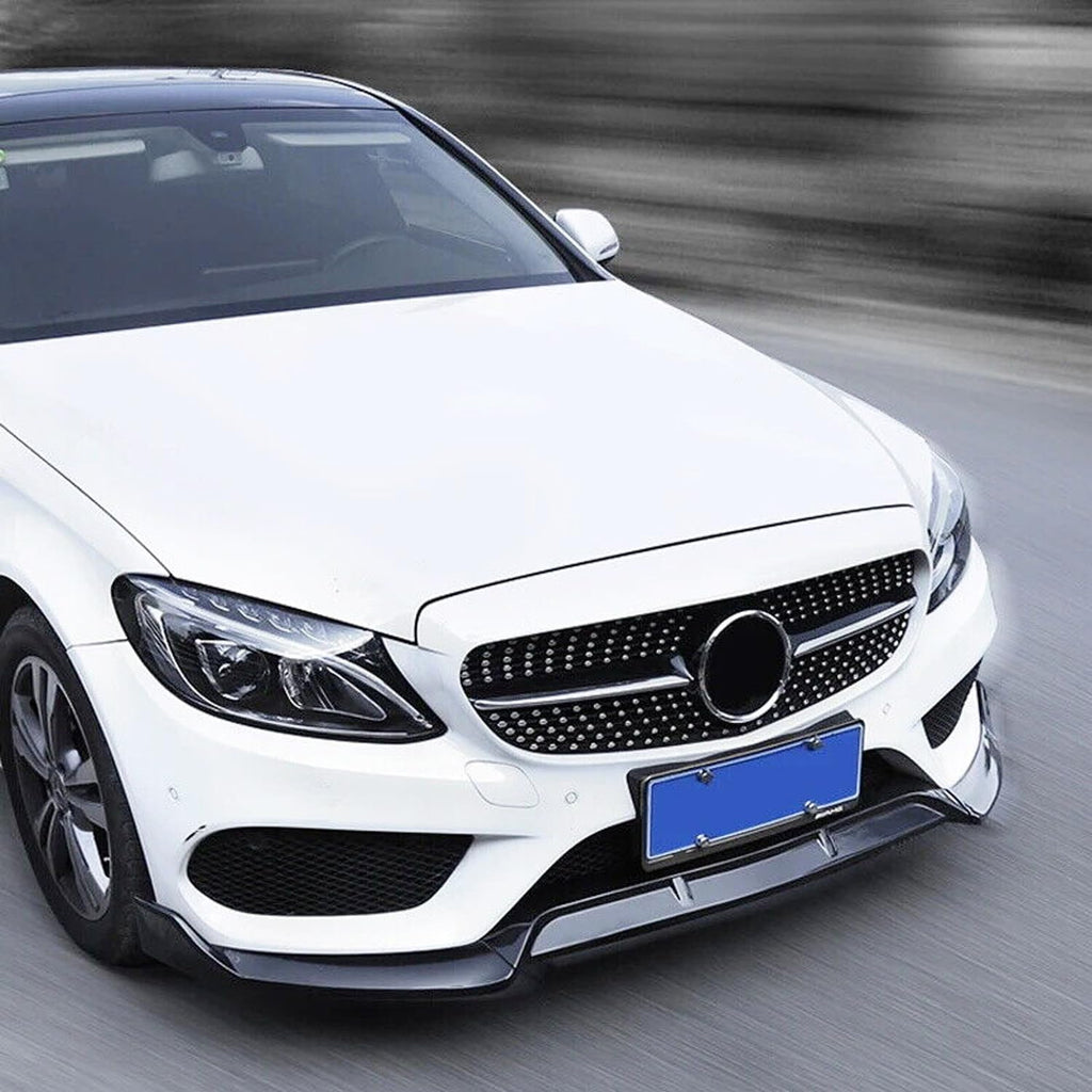 Front Lip Compatibility with 2015-2018 C Class W205 AMG Sport Models Front Bumper Chin Lip Splitter - front detail view