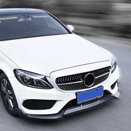Front Lip Compatibility with 2015-2018 C Class W205 AMG Sport Models Front Bumper Chin Lip Splitter - front detail view