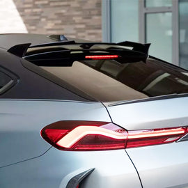 Rear Roof Spoiler Compatibility with 2020-2024 X6 G06 M Sport Rear Trunk Spliter Wing Lid (Gloss Black) - front detail view