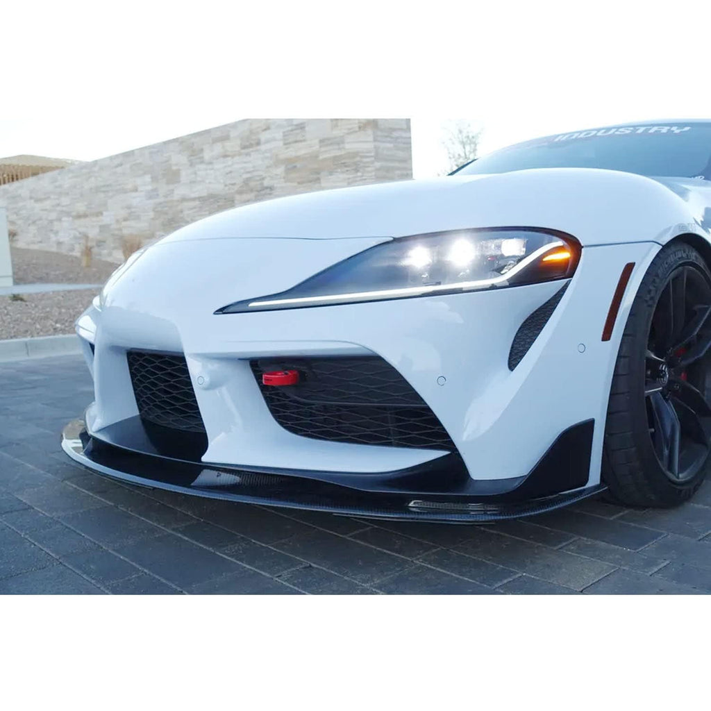 Front Lip Compatibility with 2020-2022 Supra GR A90 A91 Front Splitter Bumper Chin Lip Carbon Fiber Style - front detail view