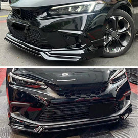 Front Lip Compatibility with 2022-2024 Civic Yofer Style Front Bumper Chin Lip Splitter Spoiler Kit Black - front detail view