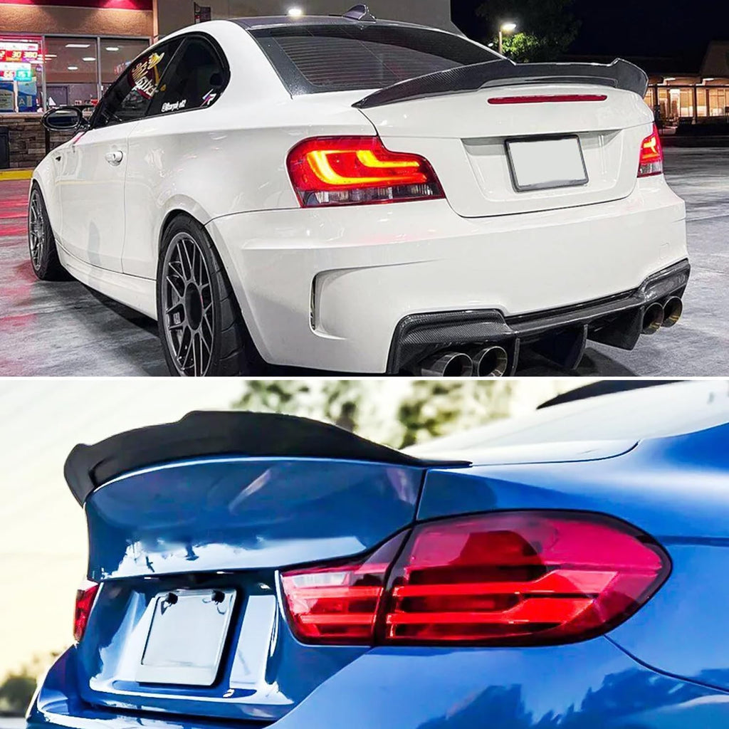Rear Spoiler Compatibility with 2007-2013 1 Series E82 125i 128i 135i Coupe PSM Style Rear Trunk - front detail view