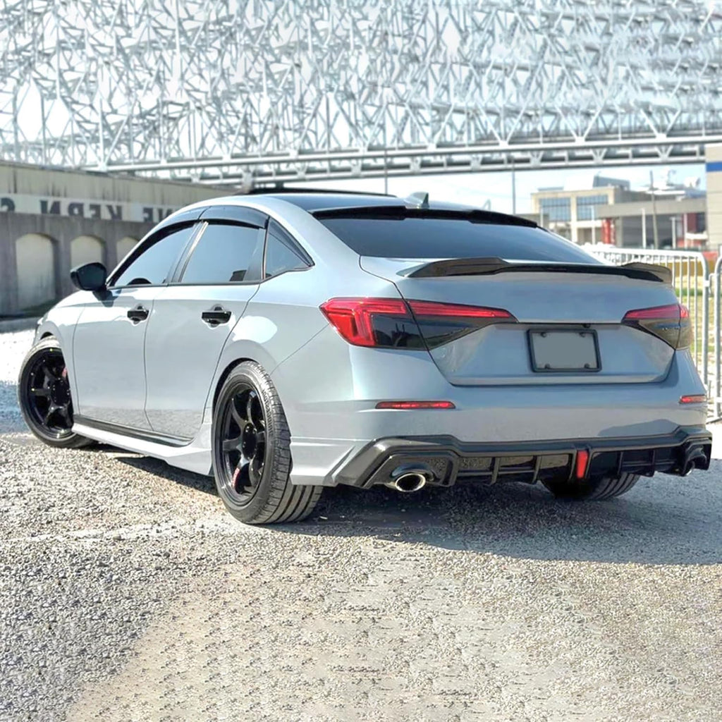Rear Diffuser Lip Compatibility with 2022-2024 Civic 11th Gen Yofer Style V2 LED Light Rear Bumper - installed fitment view