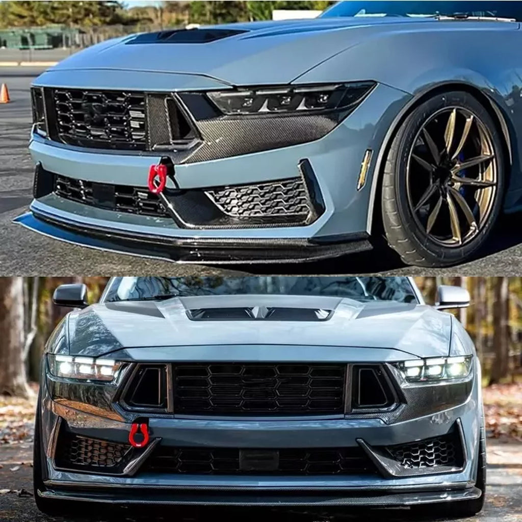 Front Lip Compatibility with 2024 2025 Mustang Front Bumper Lower Diffuser Chin Lip Protection Trim - installed fitment view