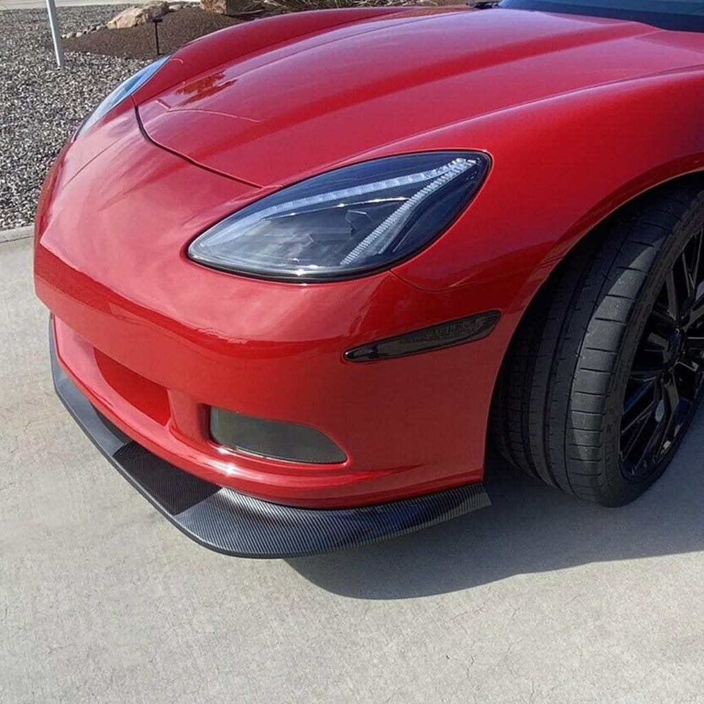 Front Lip Compatibility with 2005-2013 Corvette C6 Base Models | ZR1 Style Front Bumper Diffuser - installed fitment view