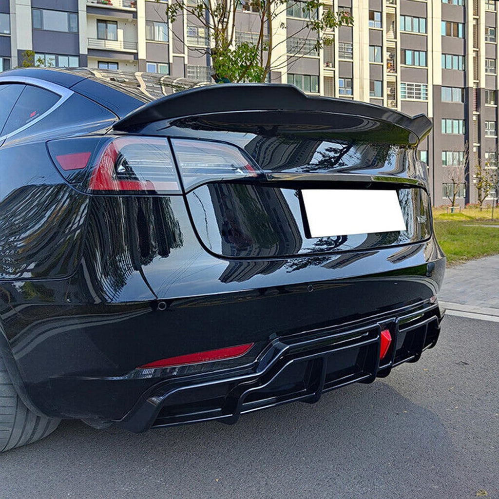 Spoiler Compatibility with 2017-2023 Model 3 PSM Style Rear Trunk Spoiler Wing Lid Car Styling Kits - installed fitment view