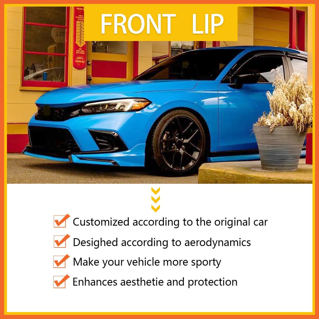 Front Lip Compatibility with 2022-2024 Civic Yofer Style Front Bumper Chin Lip Splitter Spoiler Kit - side angle view