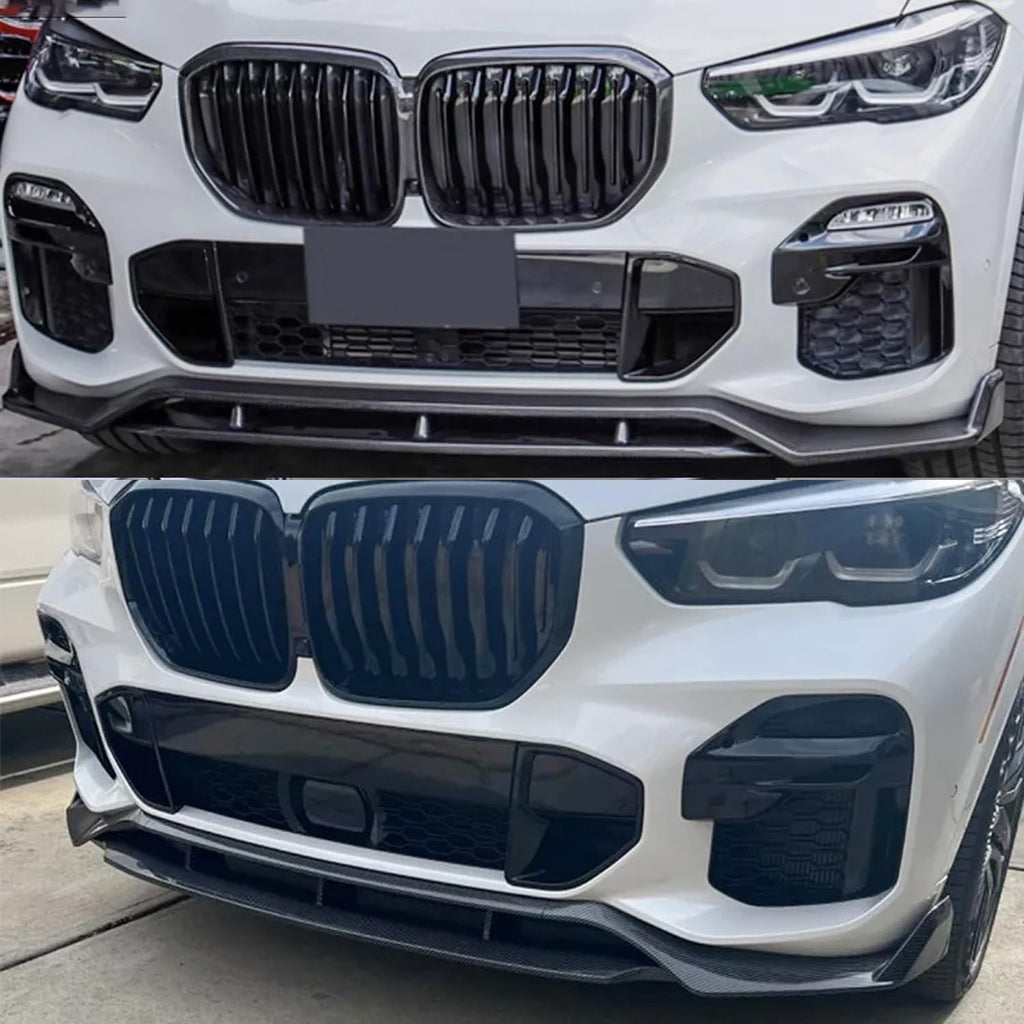 2019-2023 X5 G05 M Sport Front Bumper Lower Valance Chin Lip Splitter Spoiler Kit (Carbon Fiber) - installed fitment view