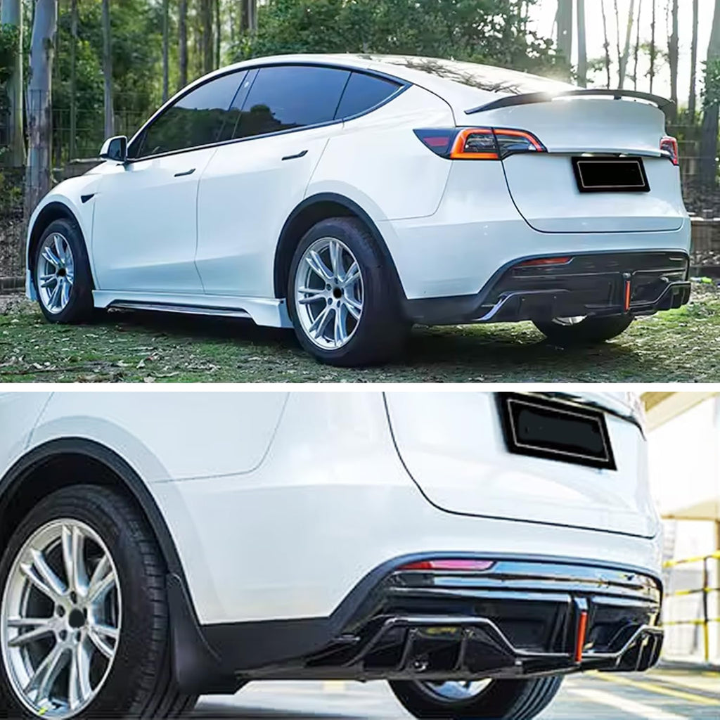 Rear Diffuser Lip Compatibility with 2020-2023 Model Y Yofer Style Rear Bumper Diffuser Spoiler - installed fitment view