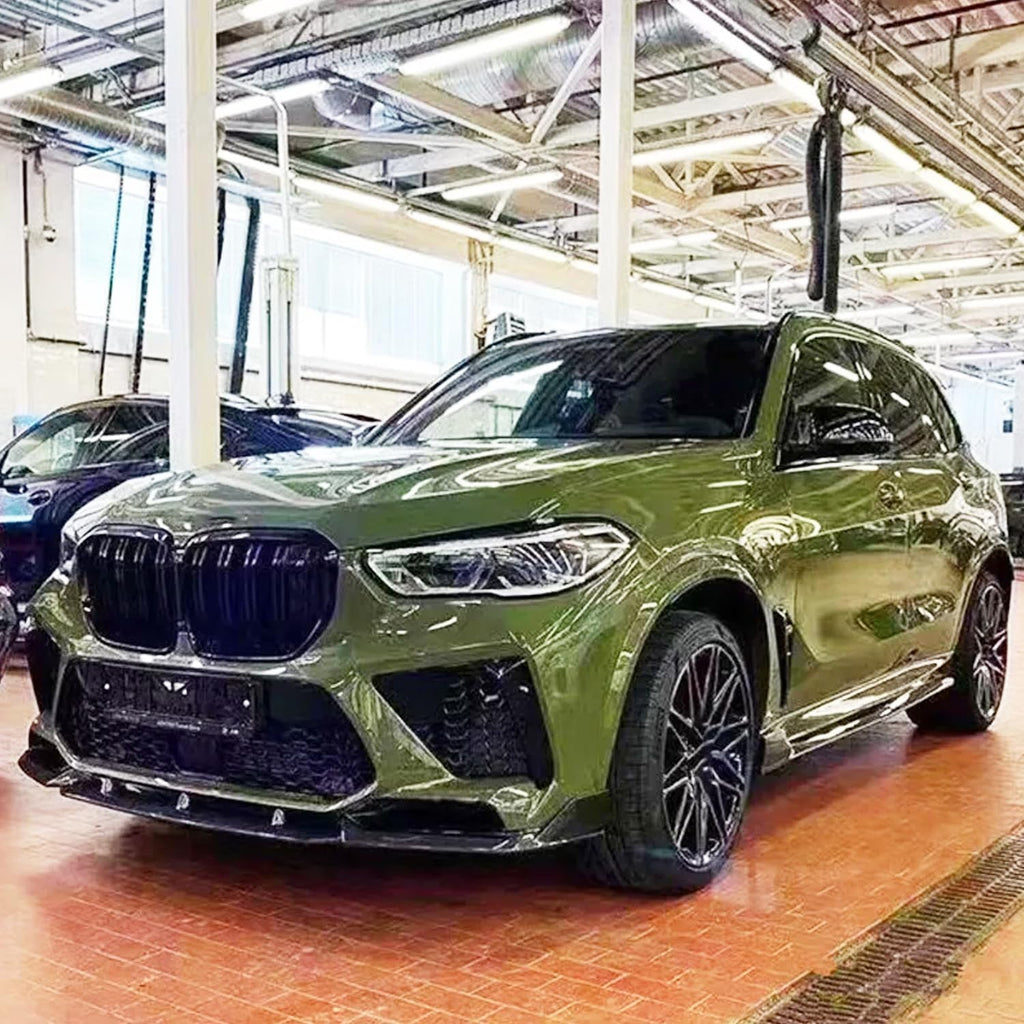 Front Lip Compatibility with 2019-2022 F95 X5M M Sport Front Bumper Lower Valance Chin Lip Splitter - installed fitment view
