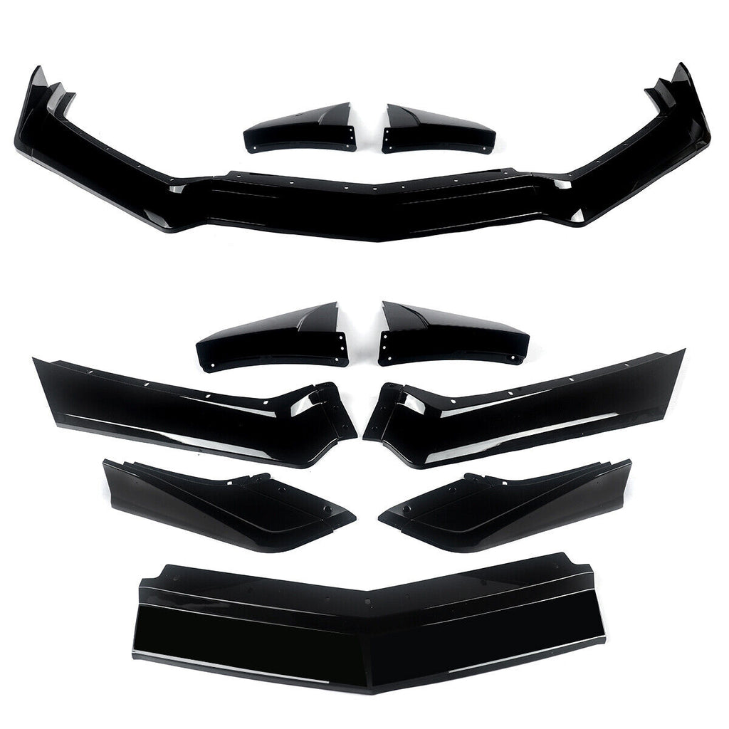 Front Lip Compatible with 2021 2022 2023 Corvette C8 Z51 ZR1 Style STG 3 Winglet Front Bumper Chin - installed fitment view
