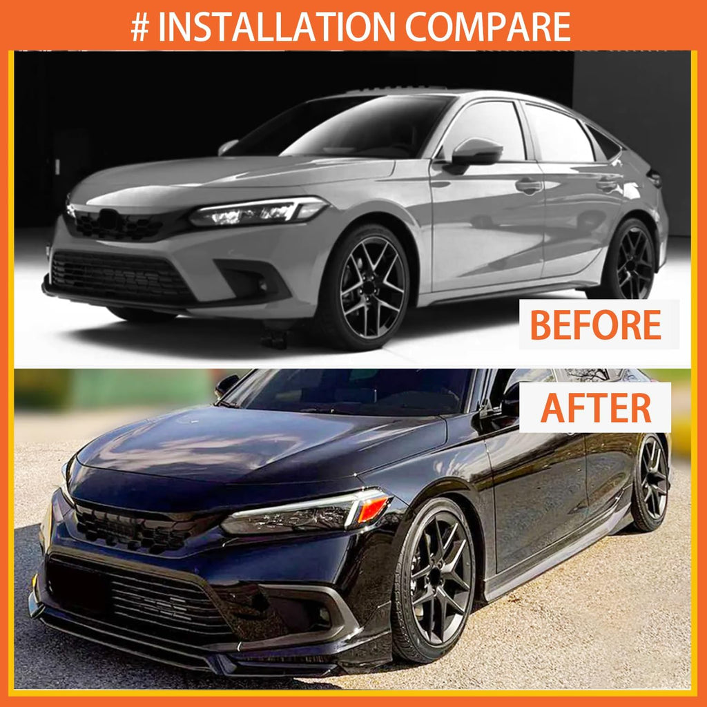 Front Lip Compatibility with 2022-2024 Civic Yofer Style Front Bumper Chin Lip Splitter Spoiler Kit - installed fitment view