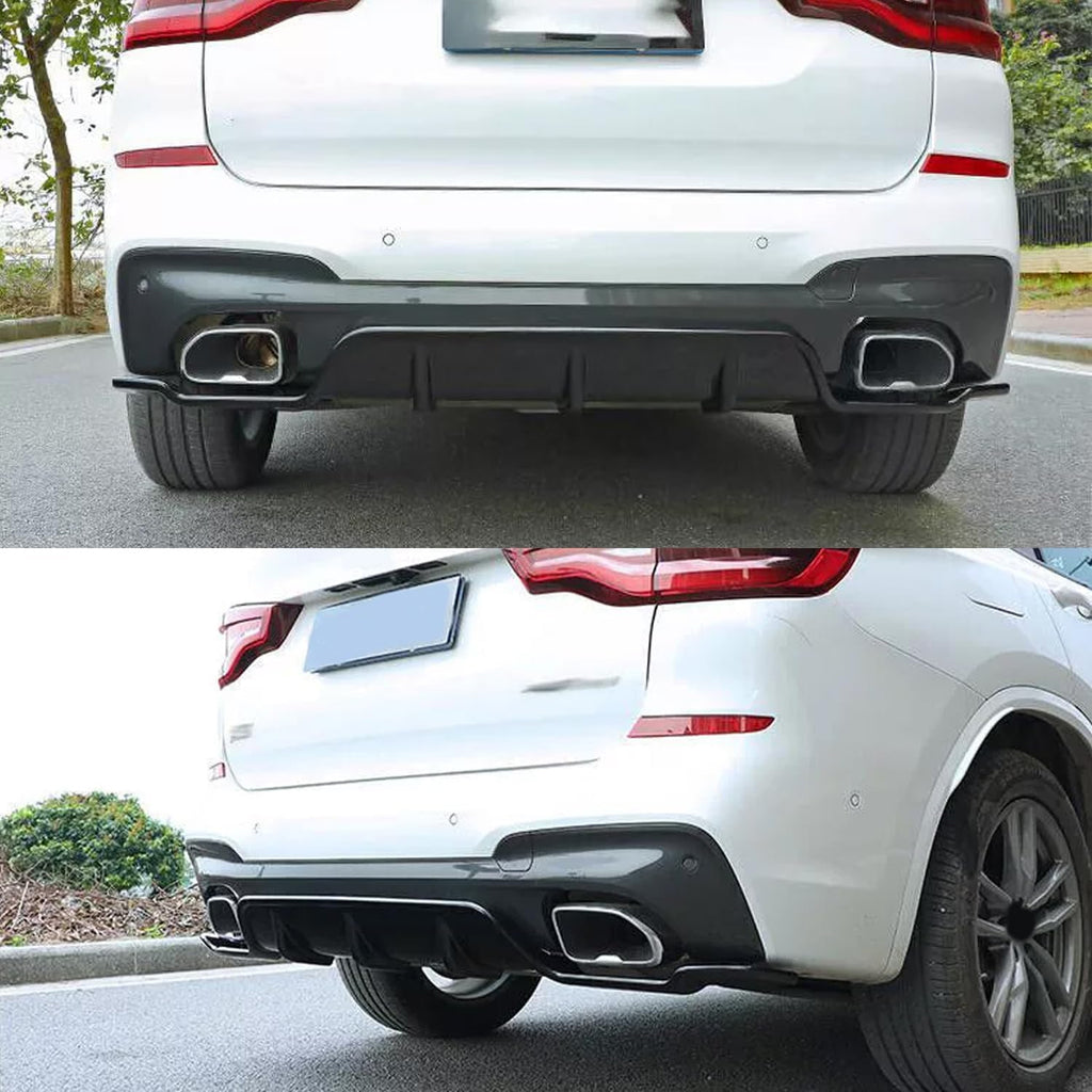 Rear Diffuser Compatibility with 2018-2021 X3 G01 M Sport BK Style Rear Bumper Chin Diffuser Kit - installed fitment view