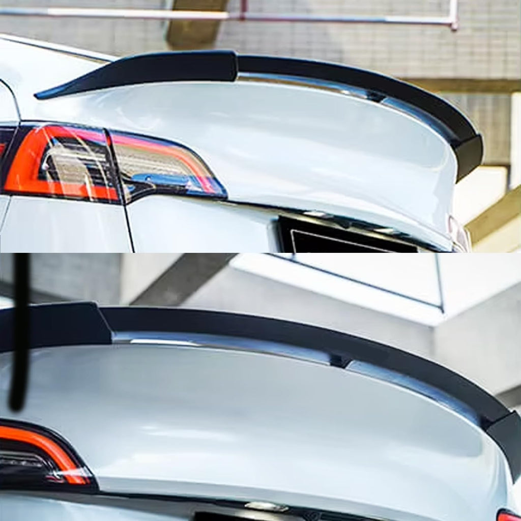 Spoiler Compatibility with 2020-2023 Model Y Yofer Style Rear Trunk Wing Lid Spliter Gloss Black - side angle view