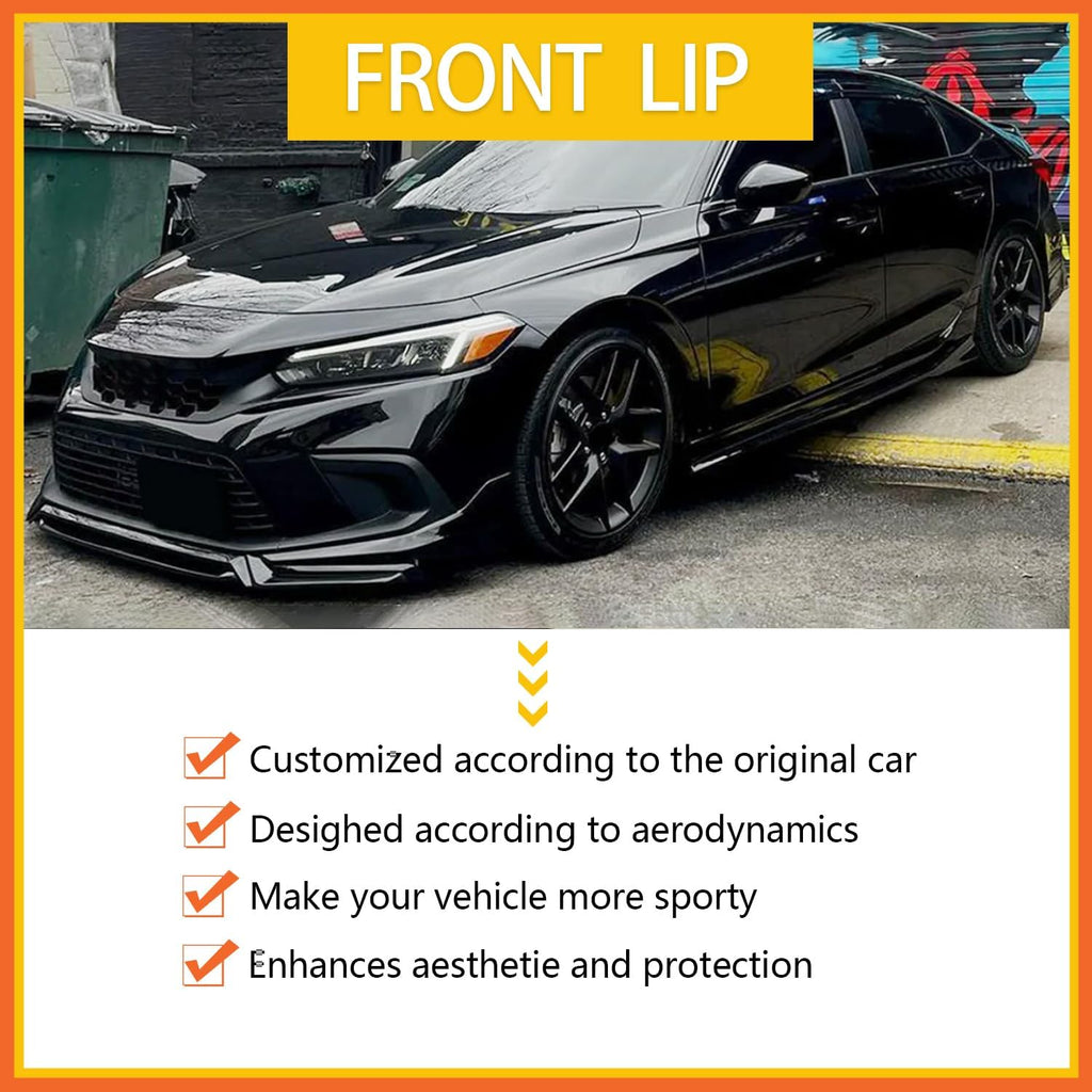 Front Lip Compatibility with 2022-2024 Civic Yofer Style Front Bumper Chin Lip Splitter Spoiler Kit Black - side angle view