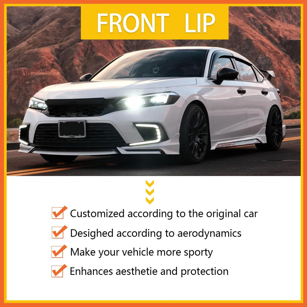 Front Lip Compatibility with 2022-2024 Civic Yofer Style Front Bumper Chin Lip Splitter Spoiler Kit - side angle view