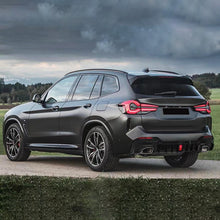 Load image into Gallery viewer, 2022-2024 X3 G01 M40i M Sport LCI Style Rear Bumper Chin Lip Kit Spoiler Splitter W LED Light Gloss Black - side angle view