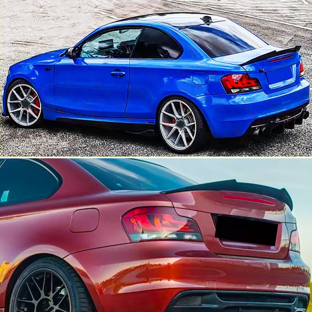 Rear Spoiler Compatibility with 2007-2013 1 Series E82 125i 128i 135i Coupe PSM Style Rear Trunk - side angle view