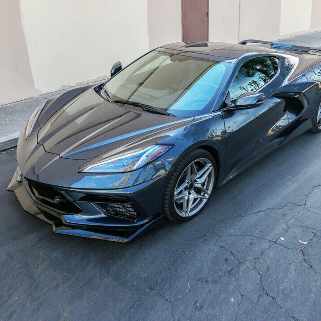 Front Lip Compatibility with 2020-2023 Corvette C8 Front Bumper Lip GM 5VM Style Front Bumper Chin - side angle view