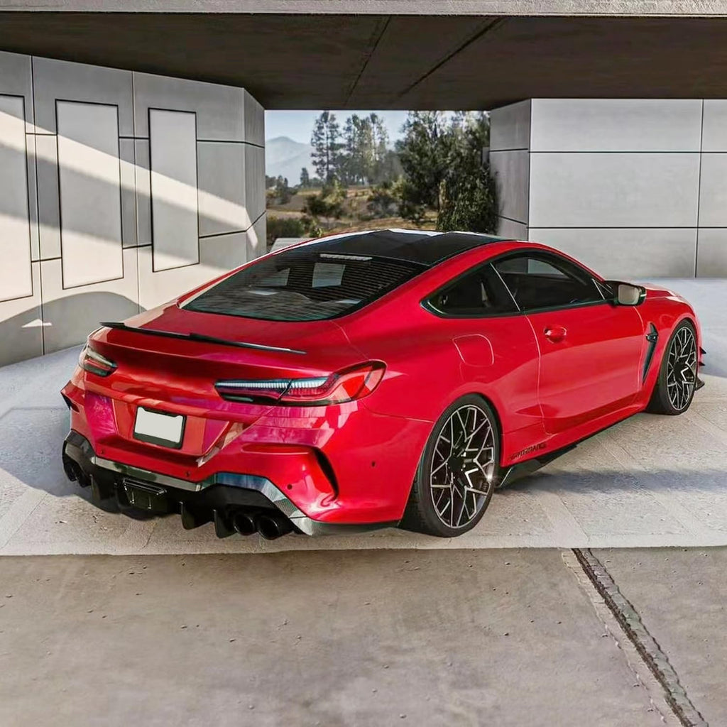 2019-2023 8 Series G14 G15 2 Door Rear Trunk Spliter Wing Lid (Carbon Fiber Style) - side angle view