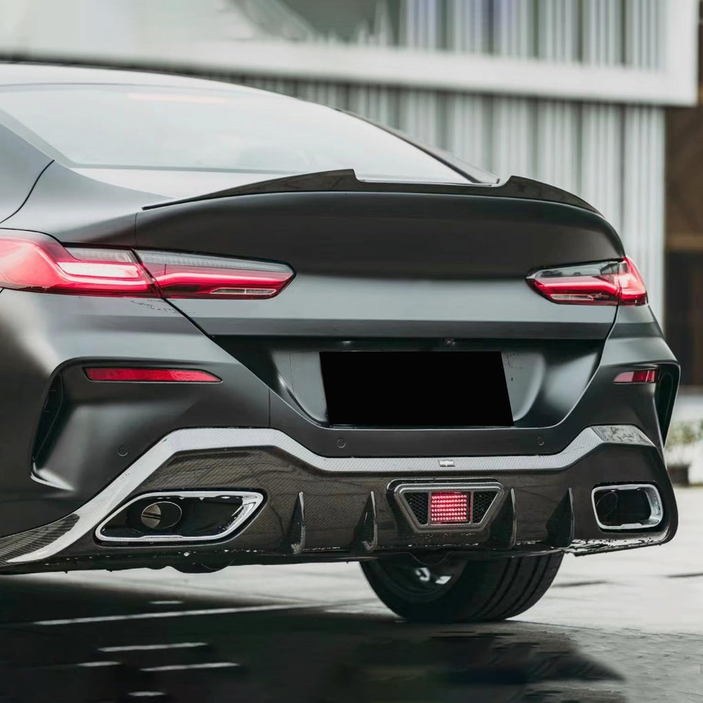 Rear Diffuser Compatibility with 2019-2023 8 Series G16 M Sport 4 Door Rear Bumper Chin Diffuser - side angle view