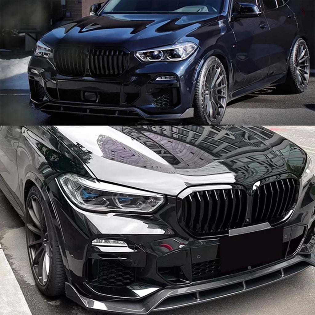 2019-2023 X5 G05 M Sport Front Bumper Lower Valance Chin Lip Splitter Spoiler Kit (Carbon Fiber) - side angle view