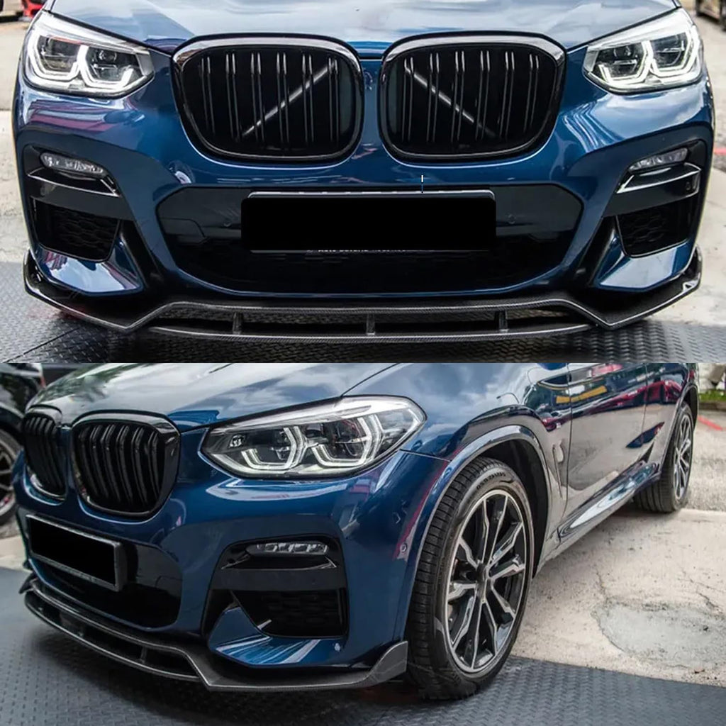 2018-2020 X3 X4 G01 G02 M Sport Front Chin Diffuser Lip Air Dam ABS Splitter Spoiler (Carbon Fiber Style) - side angle view