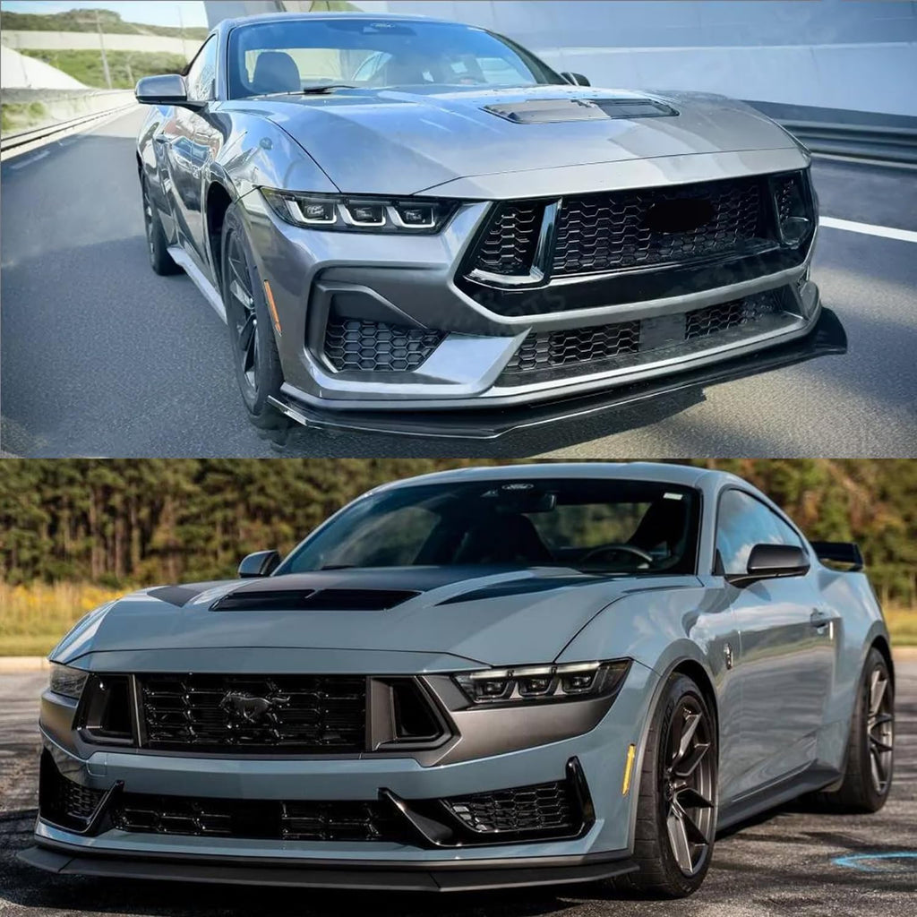 Front Lip Compatibility with 2024 2025 Mustang Front Bumper Lower Diffuser Chin Lip Protection Trim - close-up detail view