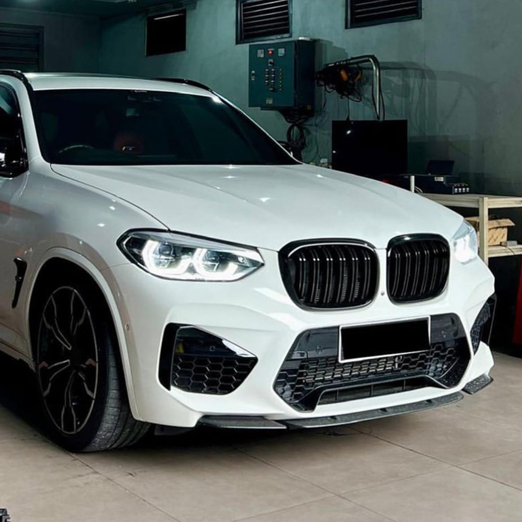 Front Bumper Lip Compatibility with 2019-2021 X3M F97 X4M F98 M Competition Sport Front Diffuser - close-up detail view