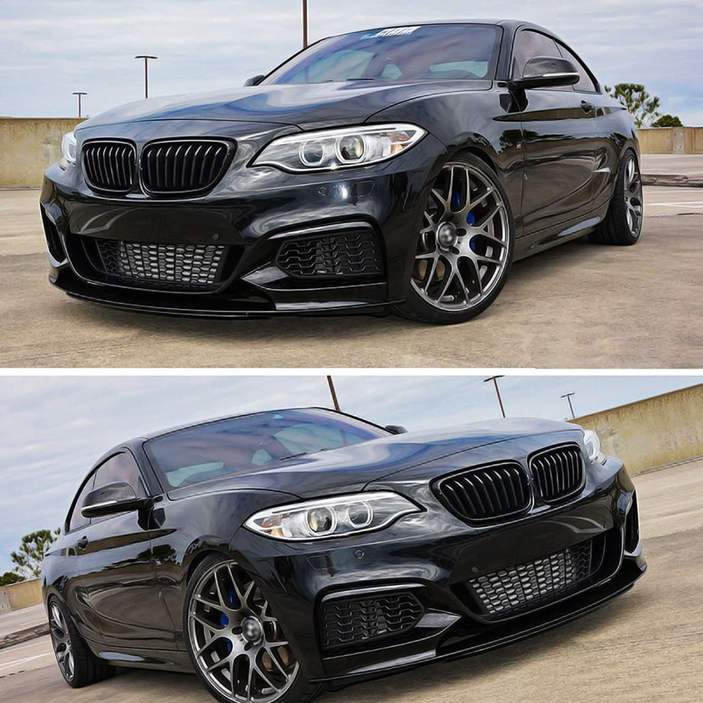 2014 2015 2016 2017 2018 2019 2020 BMW F22 2 Series M Sport Front Bumper Lip ABS Gloss Black - front detail view