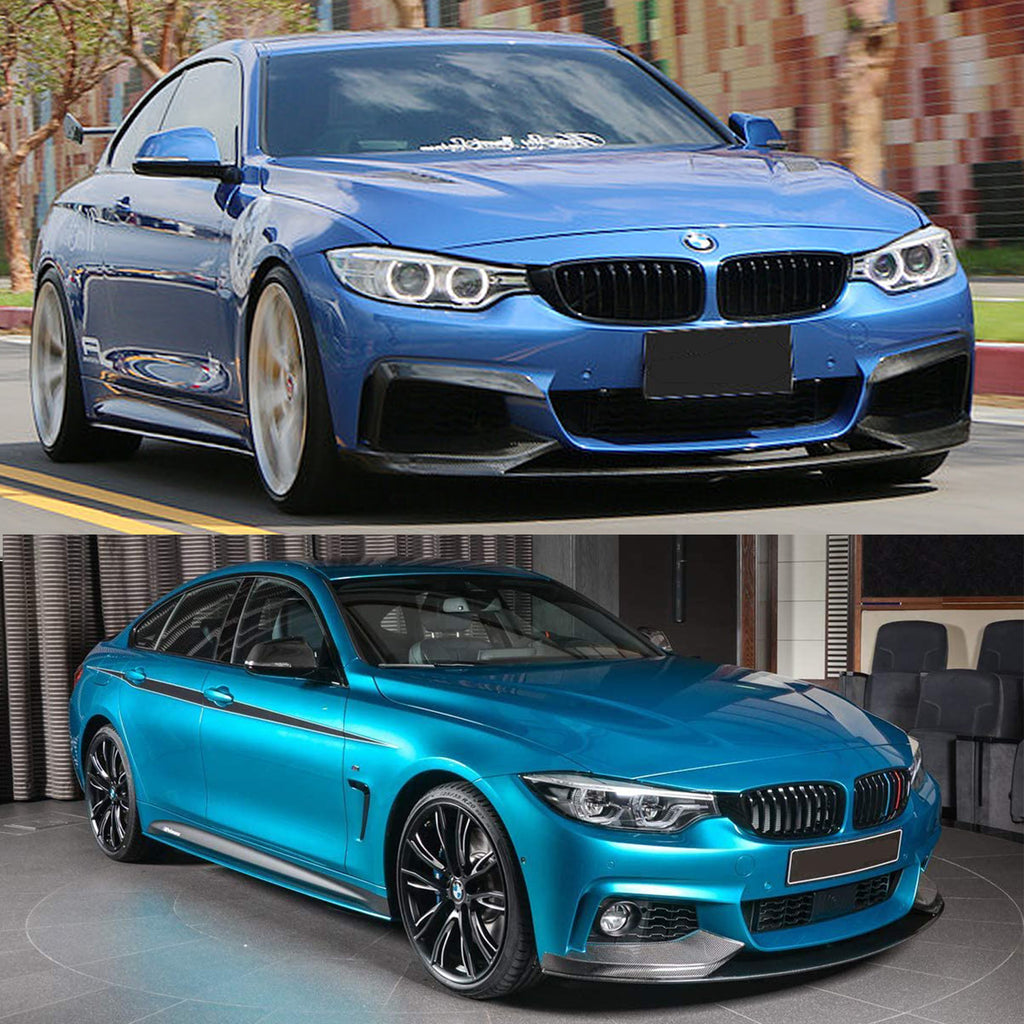 2014 2015 2016 2017 2018 2019 2020 BMW F32 F33 F36 4 Series M Sport Front Bumper Chin Lip Splitter - side angle view